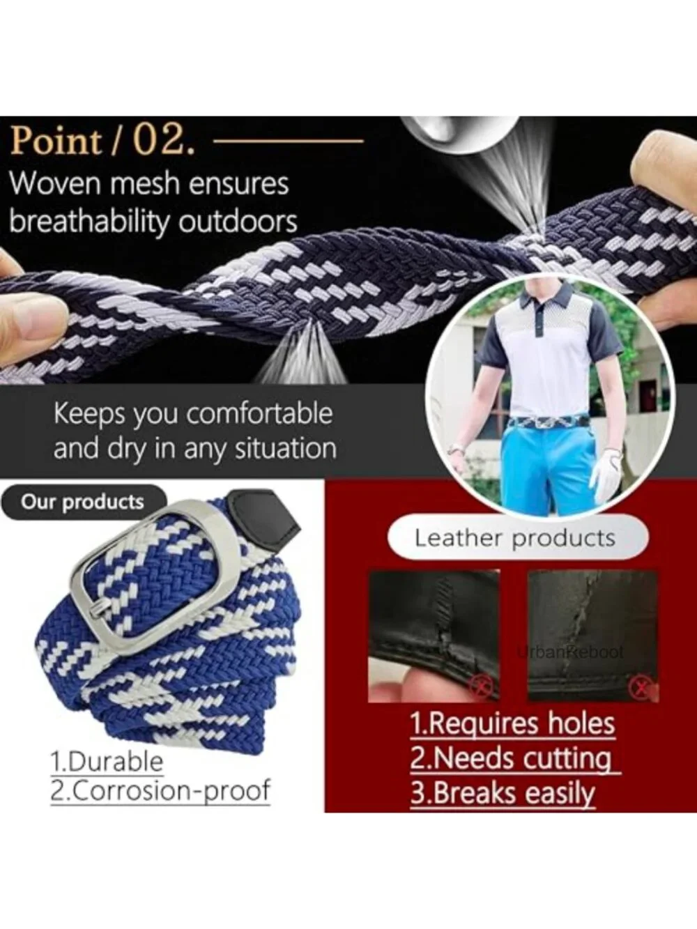 No Hole Elastic Braided Belt Stretch Adjustable Casual Golf